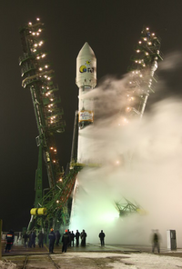 CoRoT quelques instants avant son lancement par la fusée Soyuz II-1b sur le (...)
