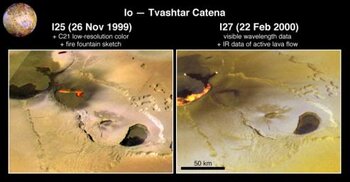 Cratères volcaniques à la surface du satellite Io, vus par la sonde Galileo (...)