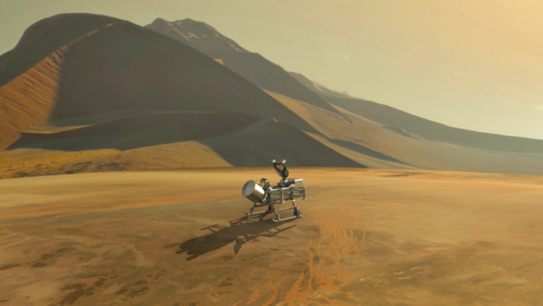 Fig. 2 : Image d'artiste de Dragonfly Ă la surface de Titan